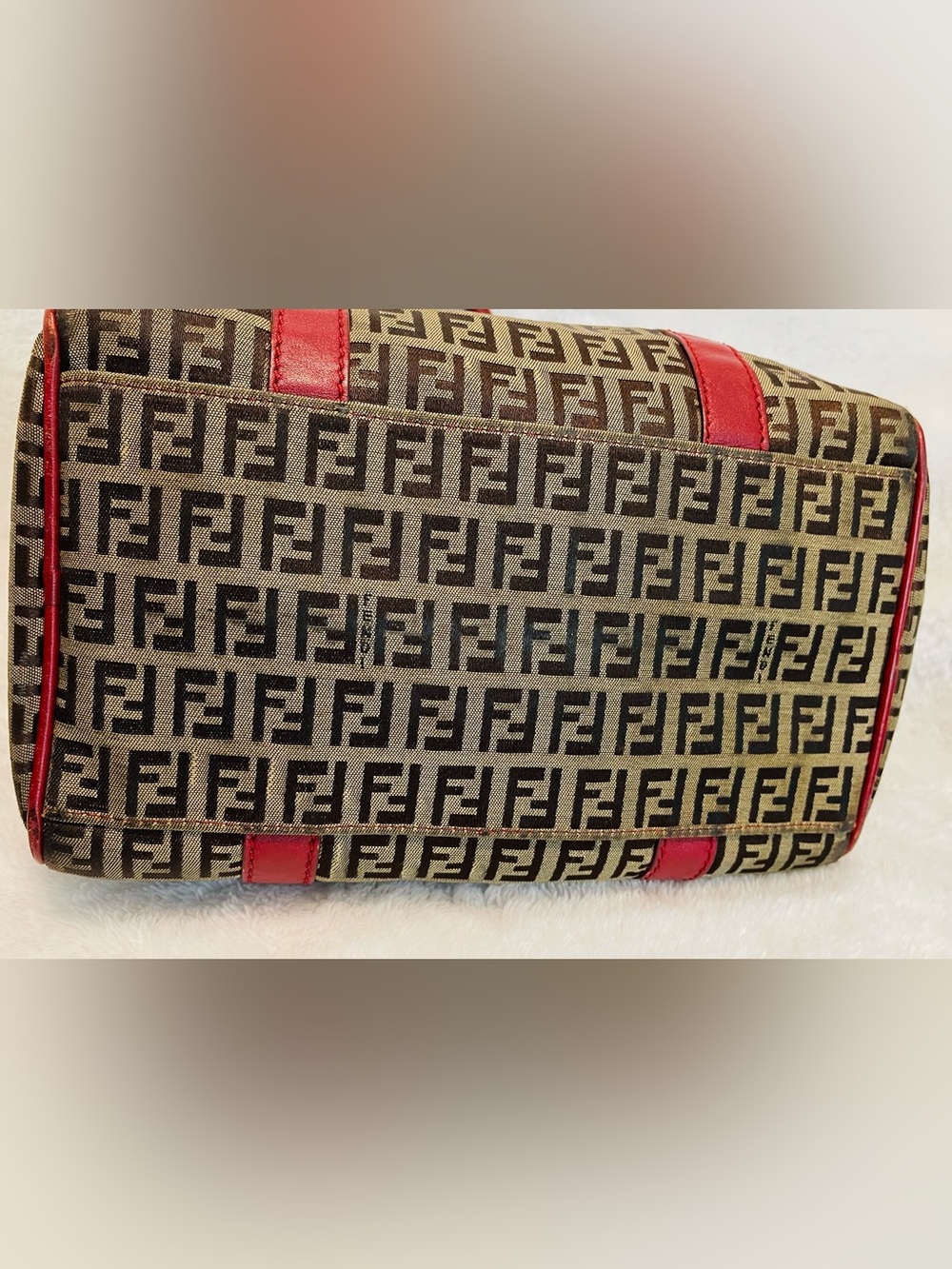 Fendi Authentic Brown Zucca Canvas Satchel with Red Leather Trim - Picture 14 of 15